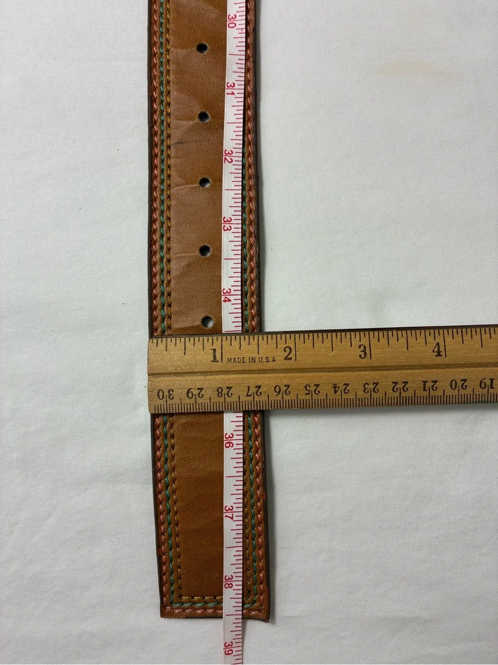Womens belt 38” long Brown Faux Leather with Contrast Stitching